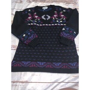 VTG Nomadic Traders Peru Blue Birds  Fair Isle Wool Knit Cardigan Sweater Size M